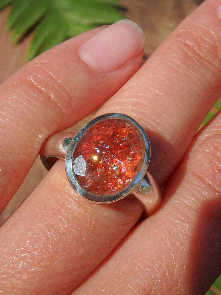 AA Quality~ Lava Gold Fire Faceted Orange Sunstone Ring in Sterling Silver (Size 8) - Earth Family Crystals