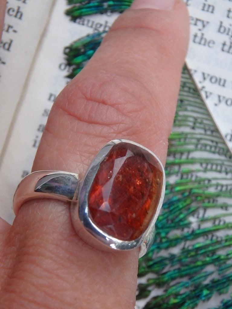 Reserved For Danielle AA Grade Orange Sparkle  Faceted Sunstone  Ring In Sterling Silver (Size 8) - Earth Family Crystals