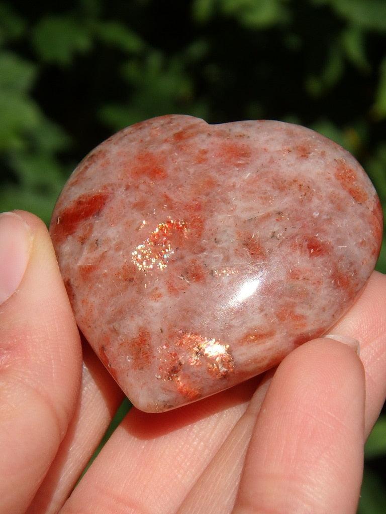 Sweet Orange Shimmer Sunstone Love Heart Carving - Earth Family Crystals