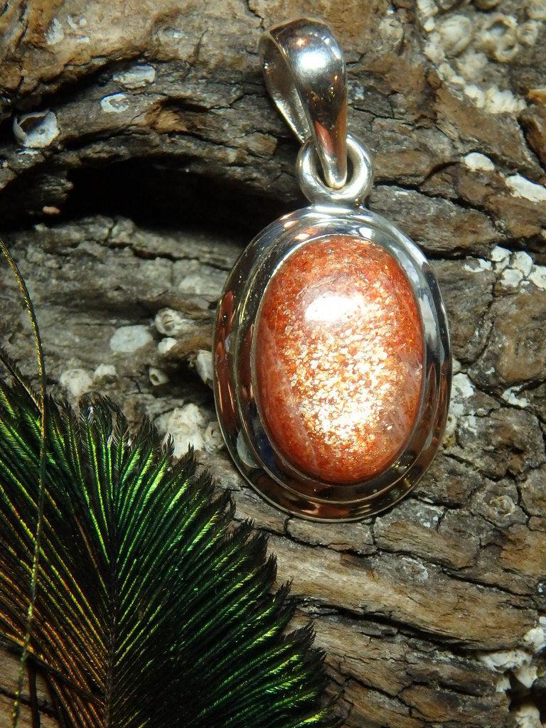Stunning Shimmer Orange Sunstone Gemstone Pendant In Sterling Silver (Includes Silver Chain) - Earth Family Crystals