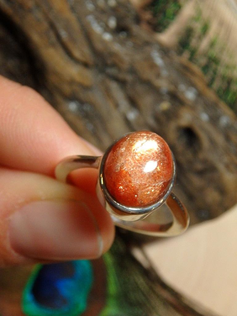 Gorgeous Glimmer Orange Sunstone Ring In Sterling Silver (Size 7.5) - Earth Family Crystals