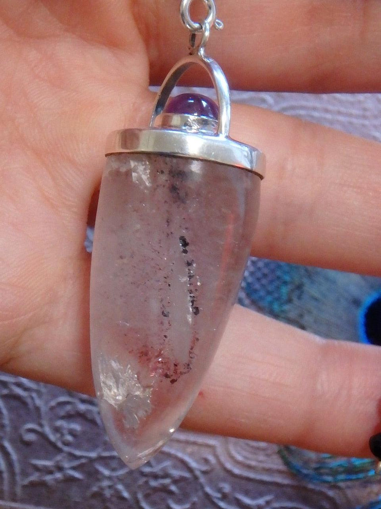 Incredible Super 7 Pendulum With Amethyst Accent Stone, Caves & Beaded Detachable Cord - Earth Family Crystals