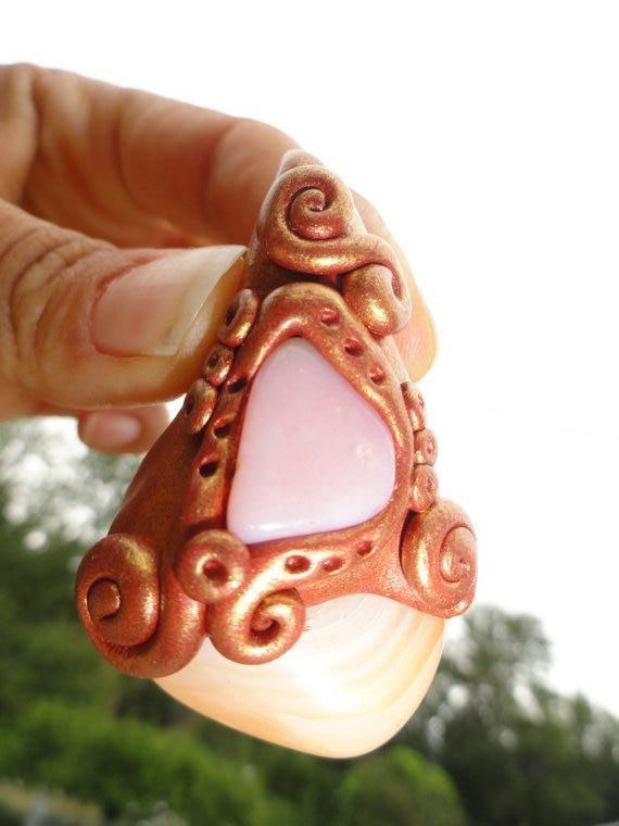 Sweet Feminine Energy PEACH MOONSTONE & Pink OPAL Handmade Pendant* - Earth Family Crystals