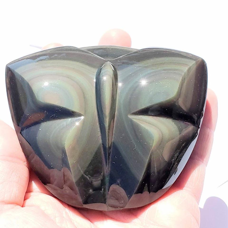 Fascinating Large Rainbow Obsidian Butterfly Display Carving From Mexico - Earth Family Crystals