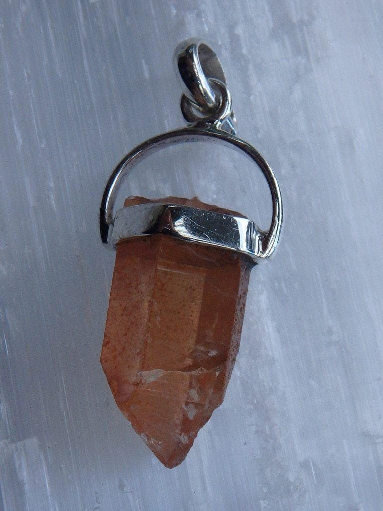 Cute & Natural Tangerine Quartz  Gemstone Pendant In Sterling Silver (Includes Silver Chain) - Earth Family Crystals