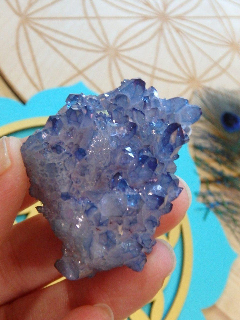 Delightful Double Sided Druzy Points Tanzan Aura Quartz Cluster - Earth Family Crystals