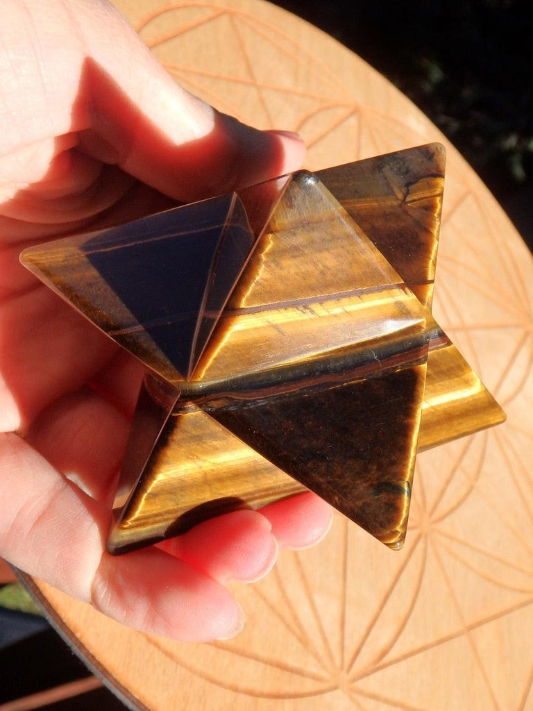 Stunning Tiger Eye Large Merkaba Sacred Geometry Shape - Earth Family Crystals