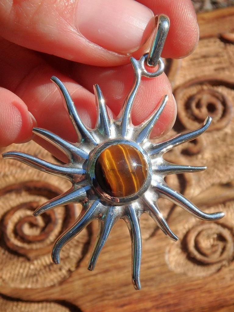 Tiger Eye Sunshine Statement  Pendant in Sterling Silver (Includes Silver Chain) - Earth Family Crystals