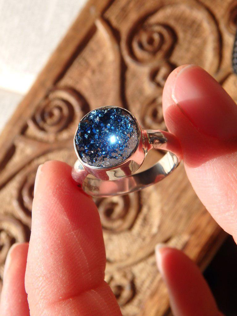 Sparkly Royal Blue Titanium Quartz Druzy Ring In Sterling Silver (Size 7) - Earth Family Crystals
