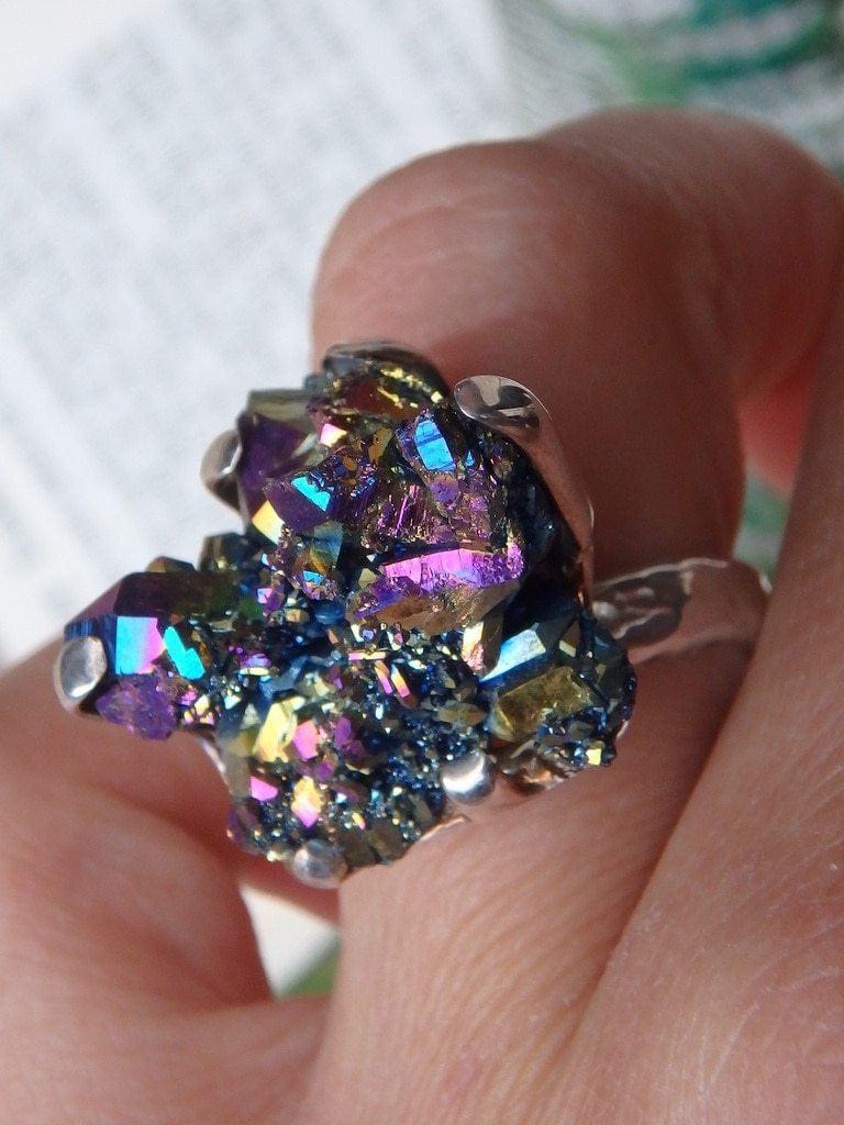 Custom Crafted~Incredible Rainbow Titanium Quartz  Ring In Sterling Silver ( Adjustable -Size 7-7.5) - Earth Family Crystals