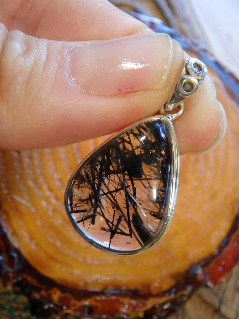 Mega Black Thread Inclusions Tourmalated Quartz Pendant In Sterling Silver (Includes Silver Chain) - Earth Family Crystals