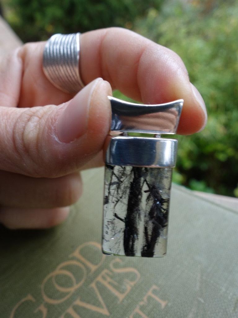 Marvelous Black Thread Inclusions Tourmalated Quartz Pendant In Sterling Silver (Includes Silver Chain) - Earth Family Crystals