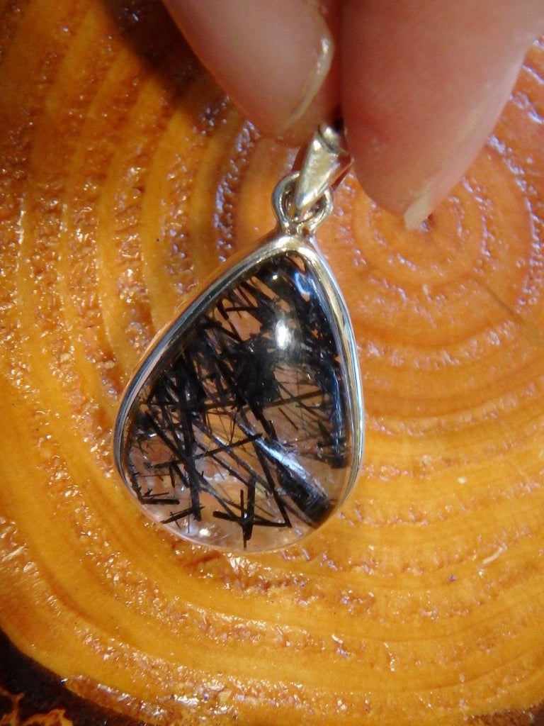 Mega Black Thread Inclusions Tourmalated Quartz Pendant In Sterling Silver (Includes Silver Chain) - Earth Family Crystals
