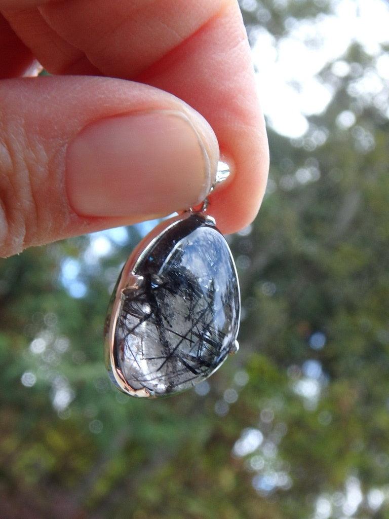 Super Jet Black Needles Tourmalated Quartz  Pendant In Sterling Silver (Includes Free Silver Chain) - Earth Family Crystals