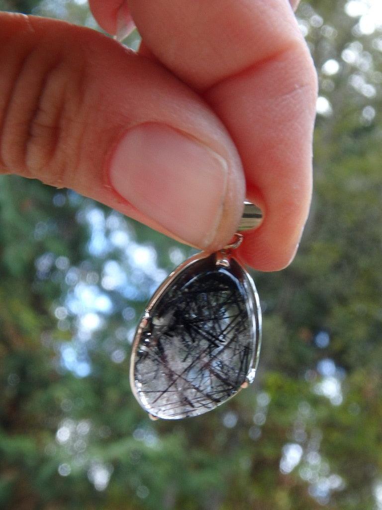Super Jet Black Needles Tourmalated Quartz  Pendant In Sterling Silver (Includes Free Silver Chain) - Earth Family Crystals