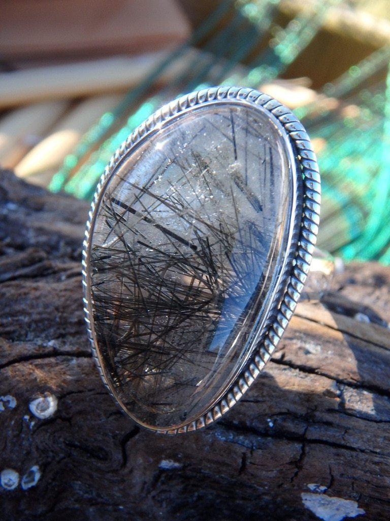Amazing Chunky Tourmalated Quartz Gemstone Ring In Sterling Silver (Size 9) - Earth Family Crystals