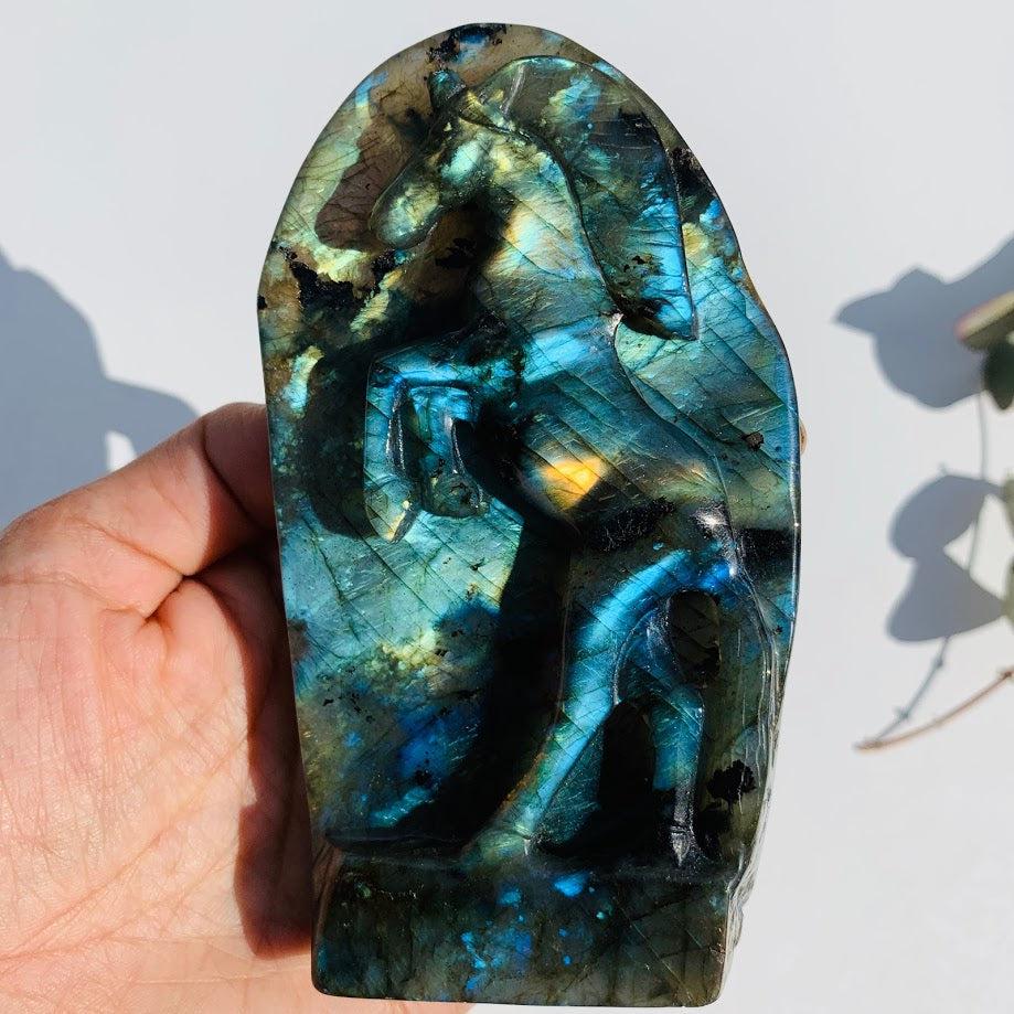 Incredible Flashes Labradorite Unicorn/Horse Standing Display Carving *REDUCED* - Earth Family Crystals