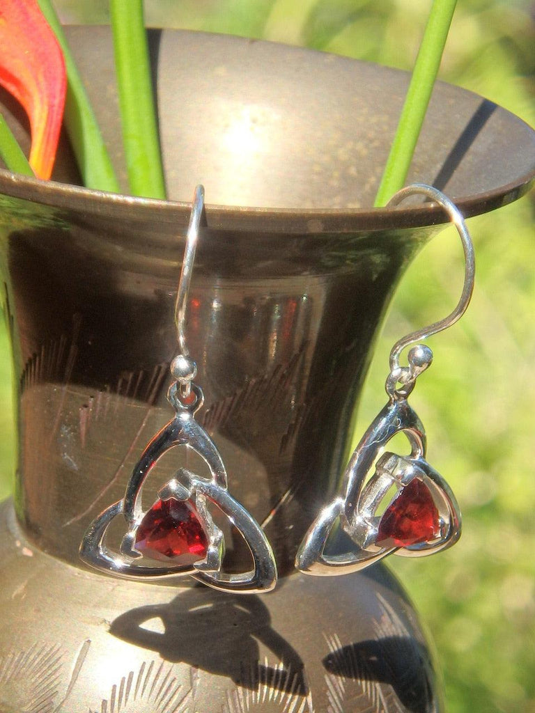 Faceted Red Garnet Trillion Earrings in Sterling Silver - Earth Family Crystals