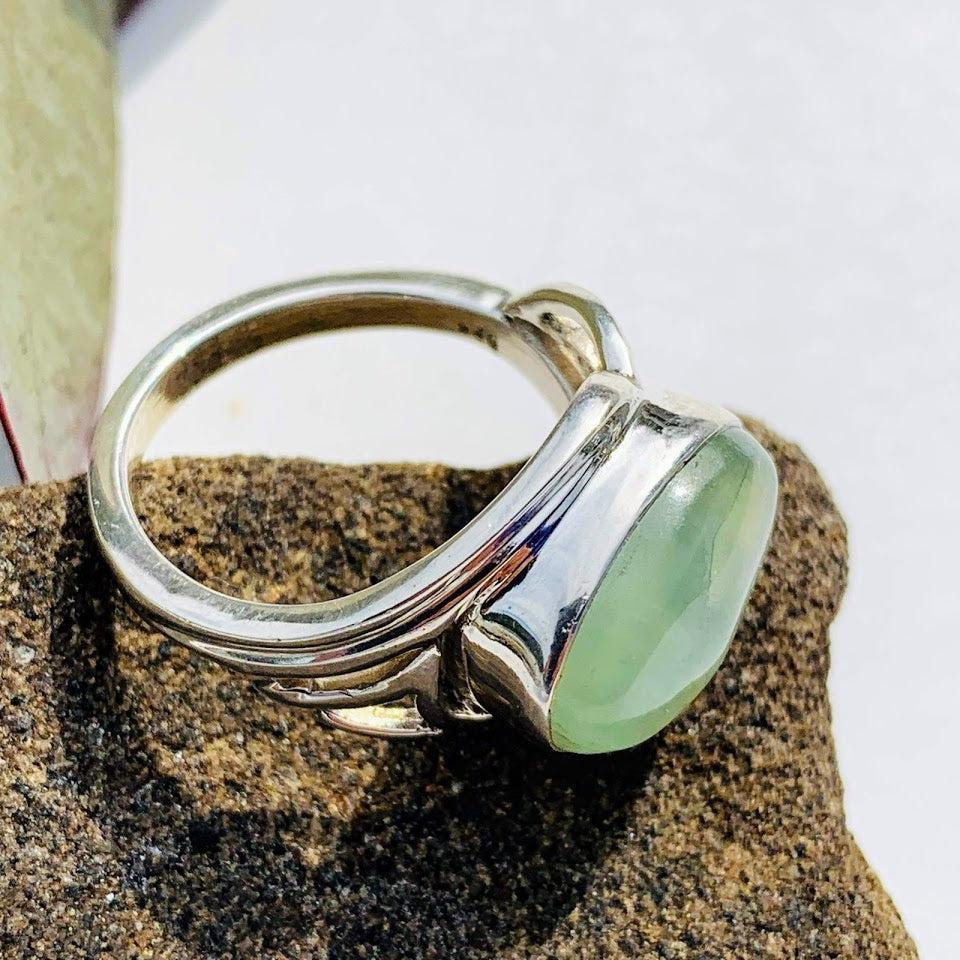 Refreshing Mint Green Prehnite Sterling Silver Ring (Size 7) - Earth Family Crystals