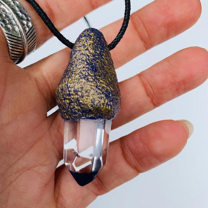 Handmade Clear Quartz & Clay Pendant on Adjustable Cotton Cord - Earth Family Crystals
