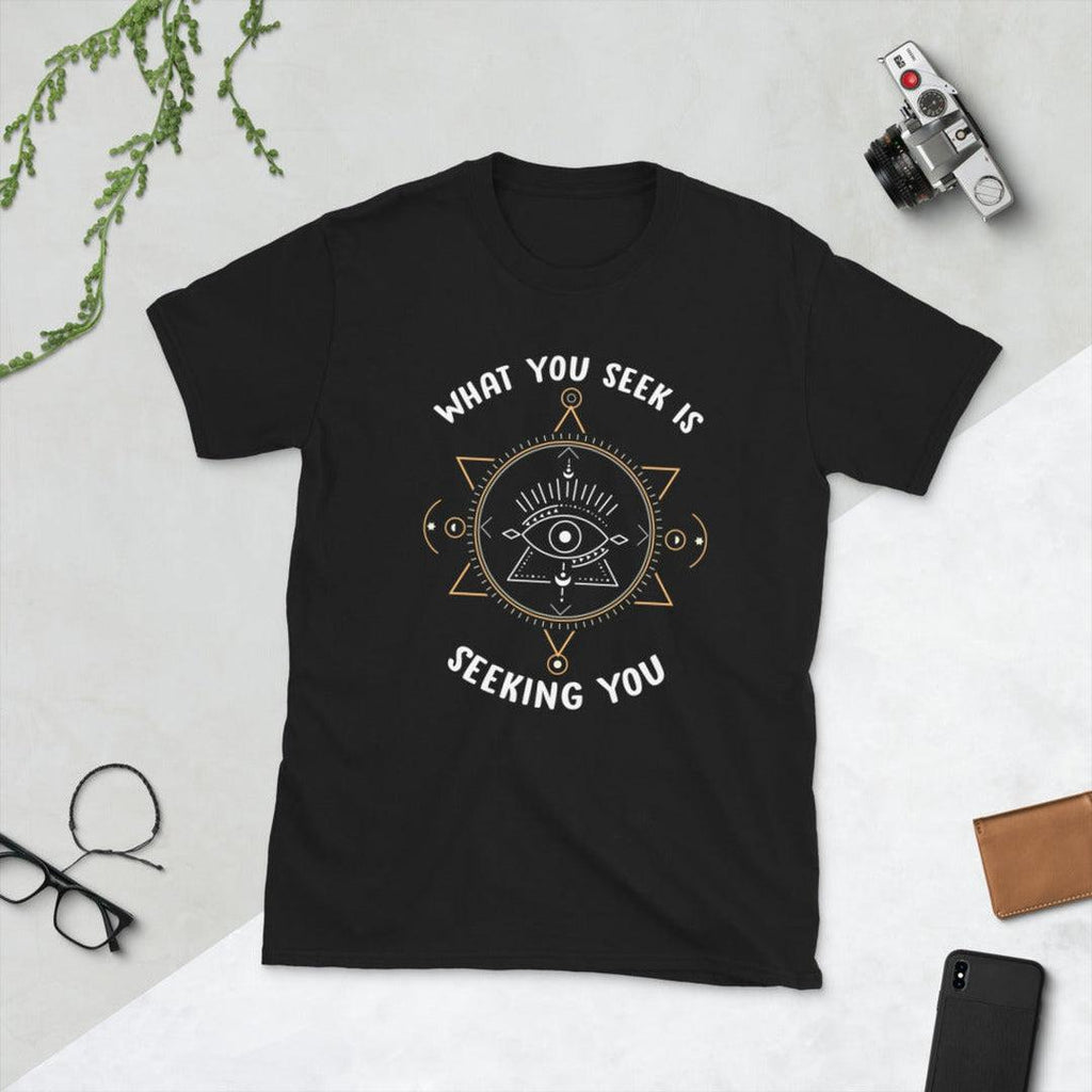 What You Seek Is Seeking You Black T-shirt - Earth Family Crystals