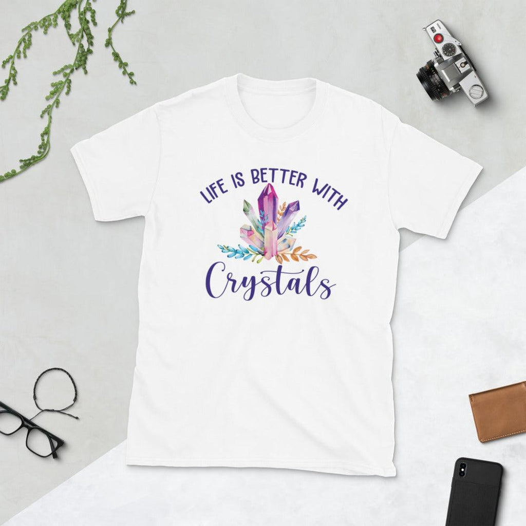 Life is Better With Crystals T-Shirt White - Earth Family Crystals