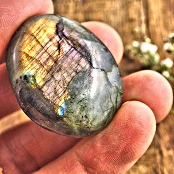 Stunning Pink & Purple Flashes Labradorite Palm Stone #3 - Earth Family Crystals