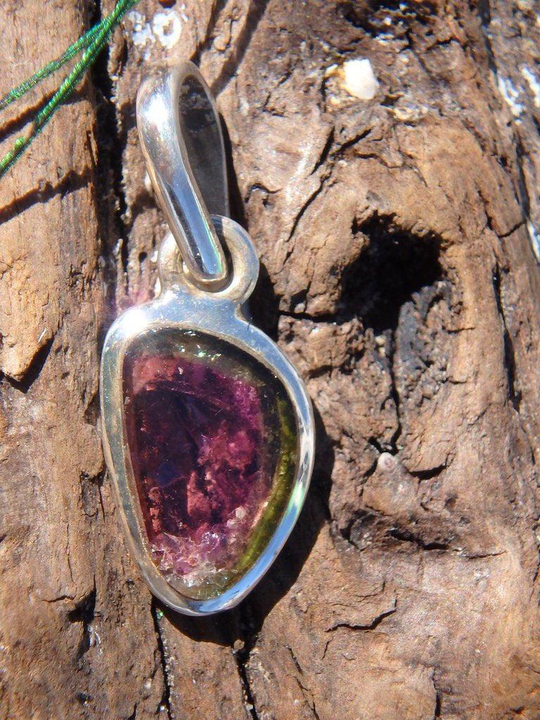 Dainty Polished Watermelon Tourmaline Gemstone Pendant In Sterling Silver (Includes Silver Chain) - Earth Family Crystals