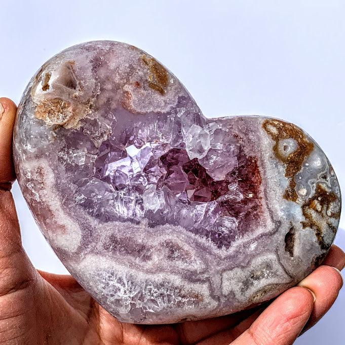 XL Pink & Purple Amethyst Druzy Geode Heart Carving - Earth Family Crystals