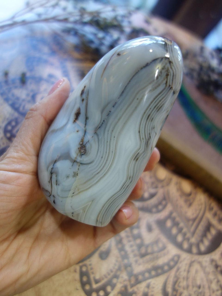 Interesting Patterns Creamy White Agate Standing Specimen - Earth Family Crystals