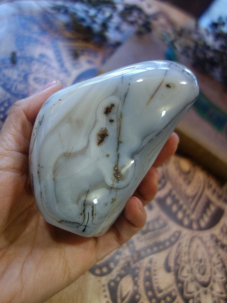 Interesting Patterns Creamy White Agate Standing Specimen - Earth Family Crystals