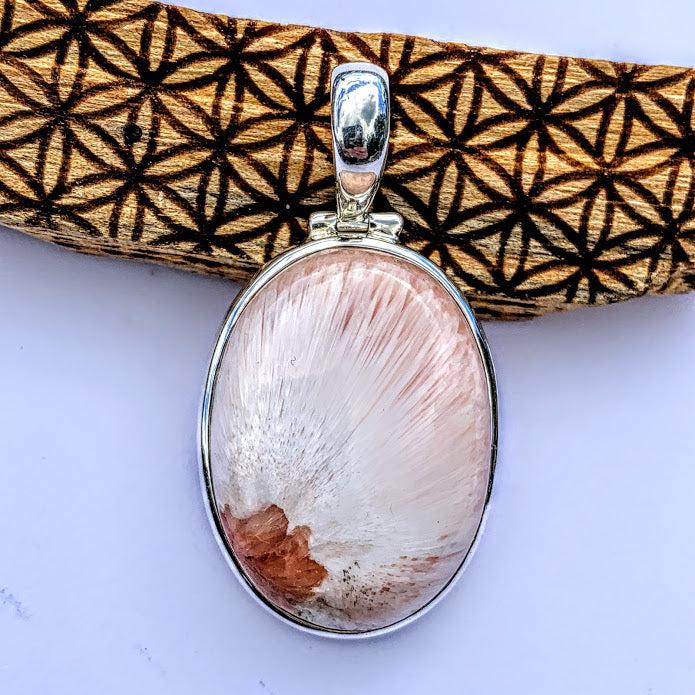 Gorgeous Silky Scolecite & Pink Stilbite Pendant in Sterling Silver (Includes Silver Chain) #2 - Earth Family Crystals