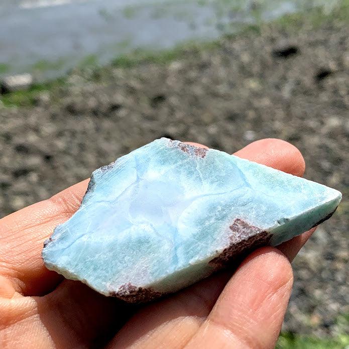 Unpolished Creamy Blue Larimar Slice from the Dominican Republic #2 - Earth Family Crystals