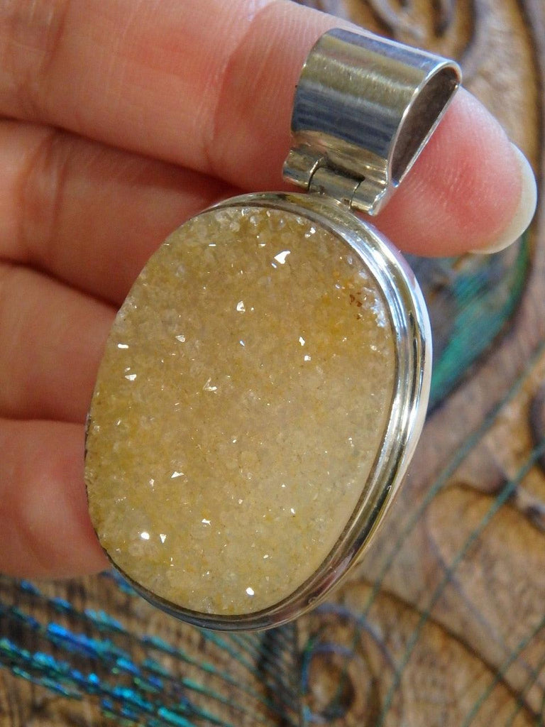Stunning Sparkles Yellow Agate Druzy Pendant In Sterling Silver (Includes Silver Chain) - Earth Family Crystals