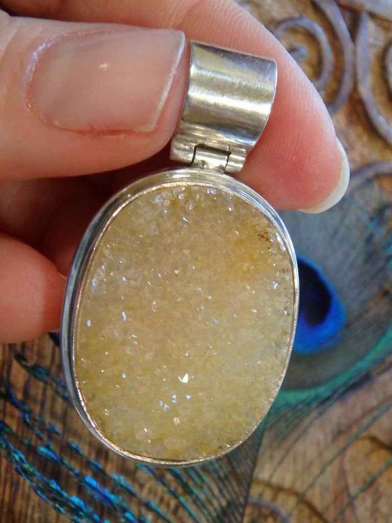Stunning Sparkles Yellow Agate Druzy Pendant In Sterling Silver (Includes Silver Chain) - Earth Family Crystals
