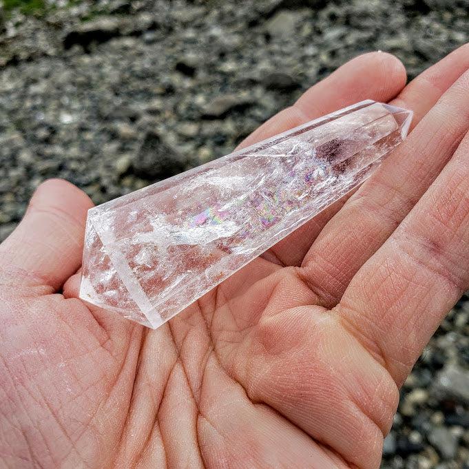Lush Rainbows Clear Quartz Vogel Style Wand Carving - Earth Family Crystals