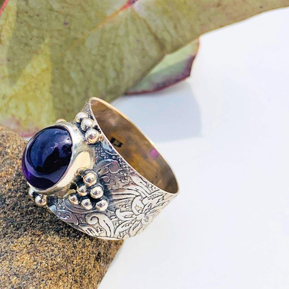 Reserved For Gina D. Pretty Deep Purple Amethyst Sterling Silver Ring (Size 6.5) - Earth Family Crystals